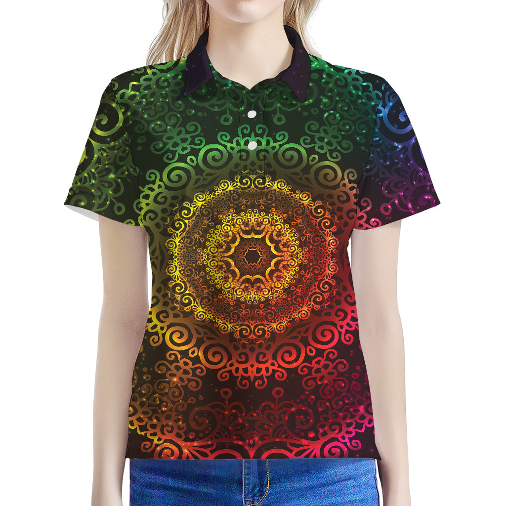 Colorful Gradient Mandala Print Women's Polo Shirt