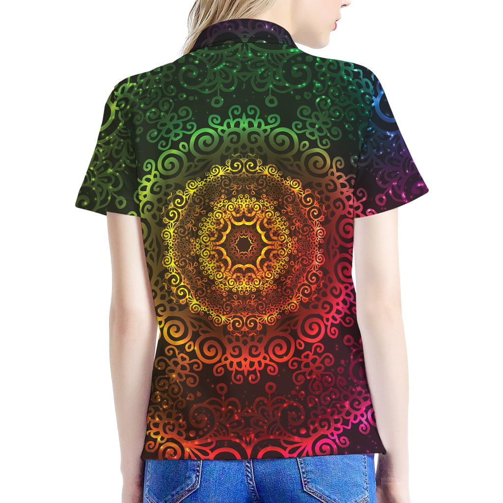 Colorful Gradient Mandala Print Women's Polo Shirt