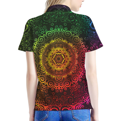 Colorful Gradient Mandala Print Women's Polo Shirt