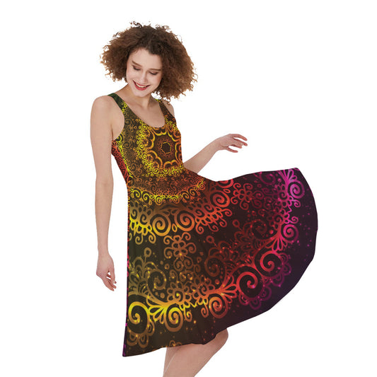 Colorful Gradient Mandala Print Women's Sleeveless Dress