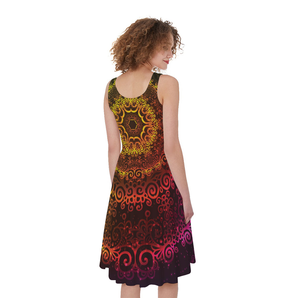 Colorful Gradient Mandala Print Women's Sleeveless Dress