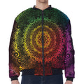 Colorful Gradient Mandala Print Zip Sleeve Bomber Jacket