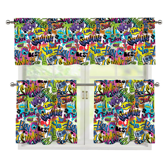 Colorful Graffiti Pattern Print 3 Piece Kitchen Curtains