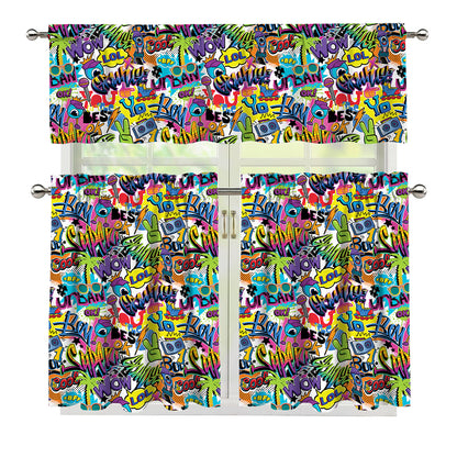 Colorful Graffiti Pattern Print 3 Piece Kitchen Curtains