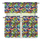 Colorful Graffiti Pattern Print 3 Piece Kitchen Curtains
