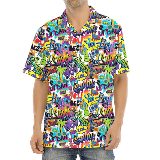 Colorful Graffiti Pattern Print Aloha Shirt