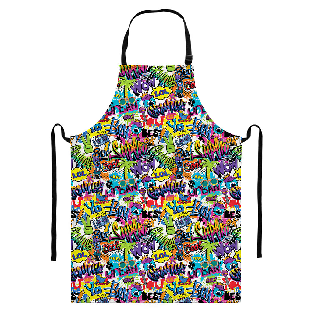 Colorful Graffiti Pattern Print Bib Apron With Pocket