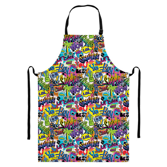 Colorful Graffiti Pattern Print Bib Apron With Pocket