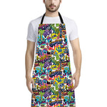 Colorful Graffiti Pattern Print Bib Apron With Pocket