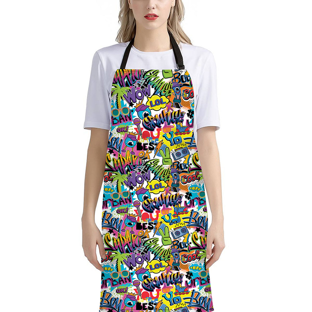 Colorful Graffiti Pattern Print Bib Apron With Pocket