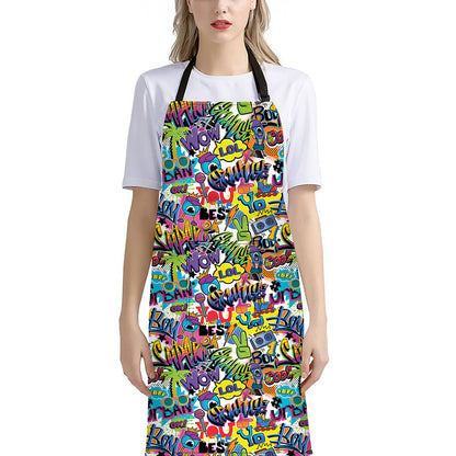 Colorful Graffiti Pattern Print Bib Apron With Pocket