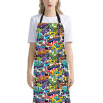 Colorful Graffiti Pattern Print Bib Apron With Pocket