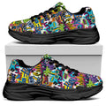 Colorful Graffiti Pattern Print Black Chunky Shoes
