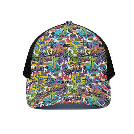 Colorful Graffiti Pattern Print Black Mesh Trucker Cap