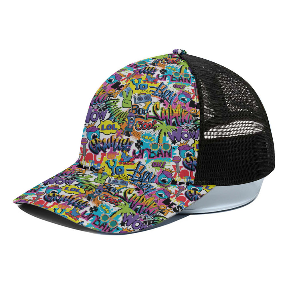 Colorful Graffiti Pattern Print Black Mesh Trucker Cap