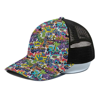 Colorful Graffiti Pattern Print Black Mesh Trucker Cap
