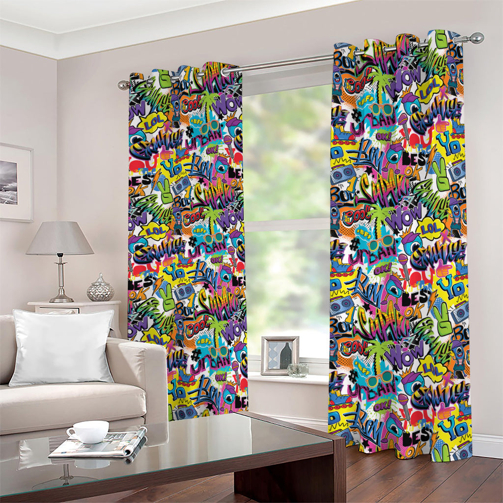 Colorful Graffiti Pattern Print Blackout Grommet Curtains