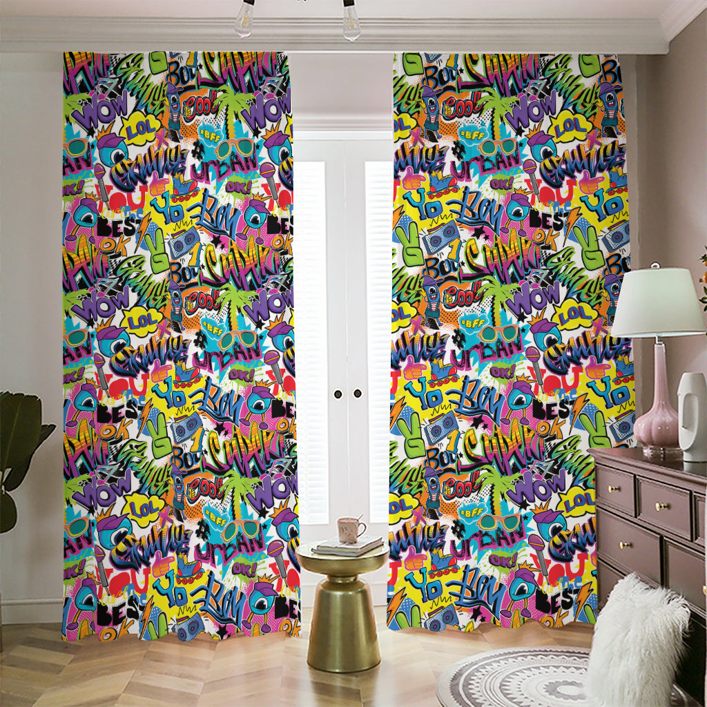 Colorful Graffiti Pattern Print Blackout Pencil Pleat Curtains