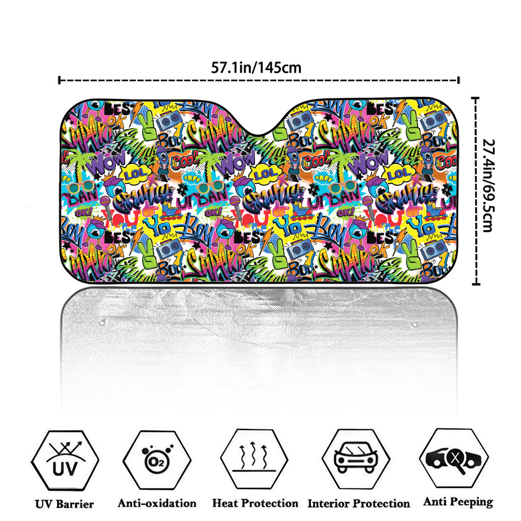 Colorful Graffiti Pattern Print Car Windshield Sun Shade