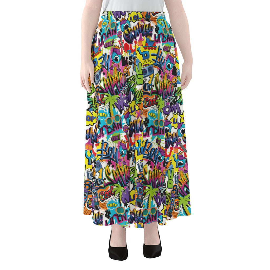 Colorful Graffiti Pattern Print Chiffon Maxi Skirt