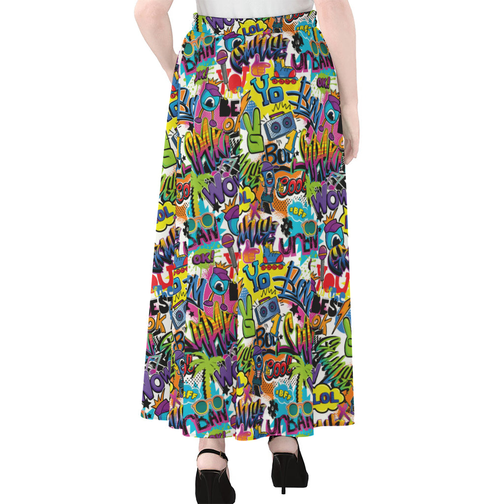 Colorful Graffiti Pattern Print Chiffon Maxi Skirt