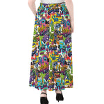 Colorful Graffiti Pattern Print Chiffon Maxi Skirt