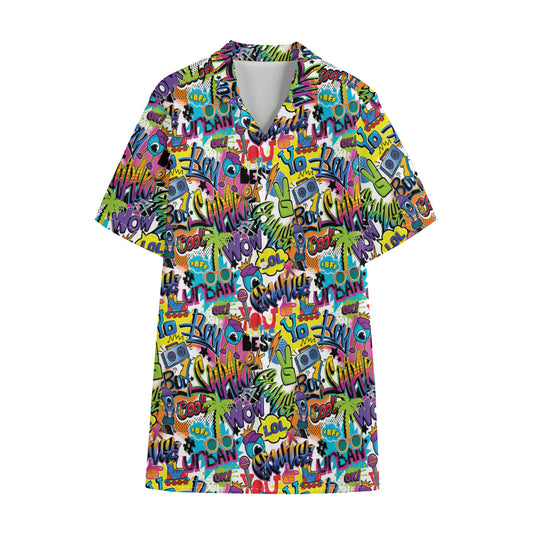Colorful Graffiti Pattern Print Cotton Hawaiian Shirt
