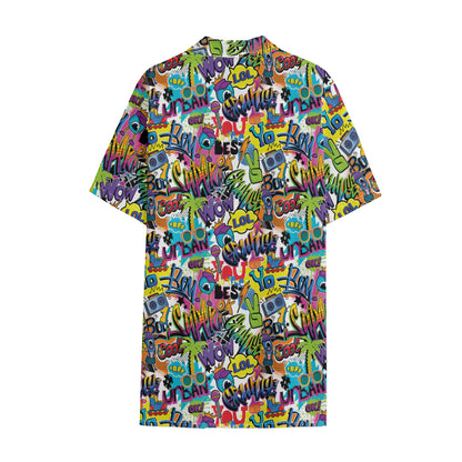 Colorful Graffiti Pattern Print Cotton Hawaiian Shirt