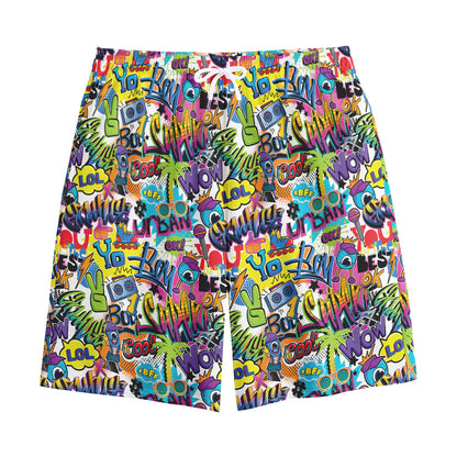 Colorful Graffiti Pattern Print Cotton Shorts