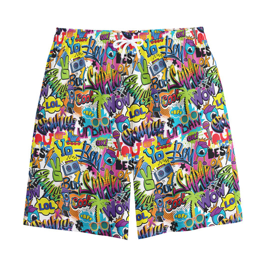 Colorful Graffiti Pattern Print Cotton Shorts