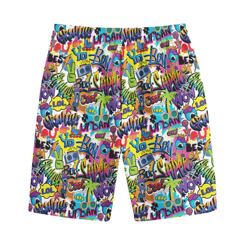 Colorful Graffiti Pattern Print Cotton Shorts