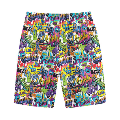 Colorful Graffiti Pattern Print Cotton Shorts