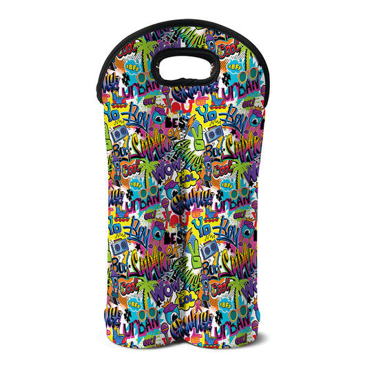 Colorful Graffiti Pattern Print Double Neoprene Wine Tote
