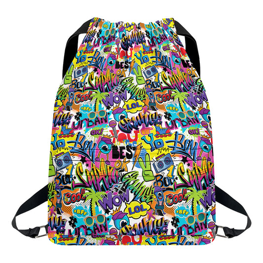 Colorful Graffiti Pattern Print Drawstring Backpack