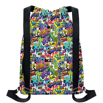 Colorful Graffiti Pattern Print Drawstring Backpack