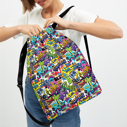 Colorful Graffiti Pattern Print Drawstring Backpack