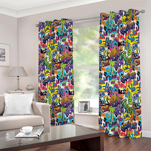 Colorful Graffiti Pattern Print Extra Wide Grommet Curtains