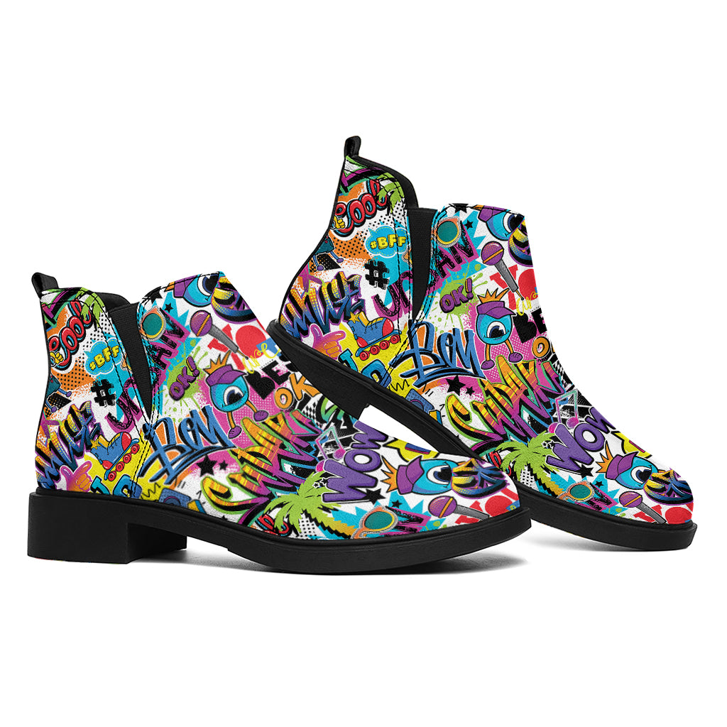 Colorful Graffiti Pattern Print Flat Ankle Boots