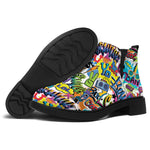 Colorful Graffiti Pattern Print Flat Ankle Boots