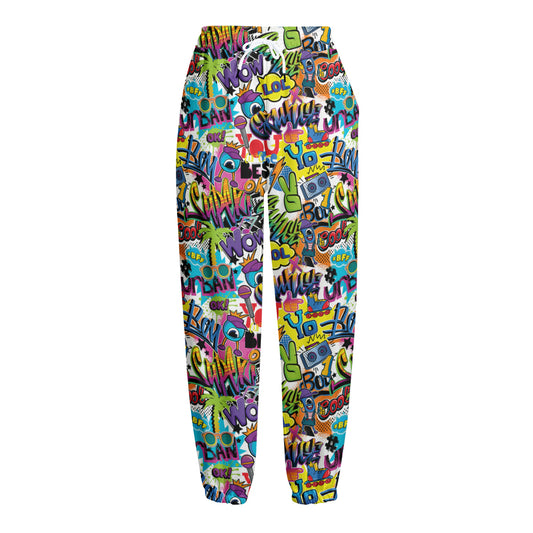 Colorful Graffiti Pattern Print Fleece Lined Knit Pants