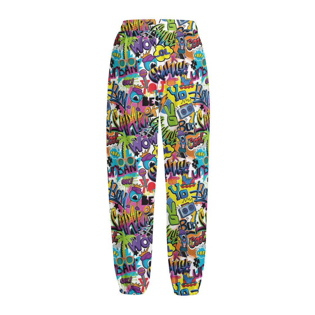 Colorful Graffiti Pattern Print Fleece Lined Knit Pants