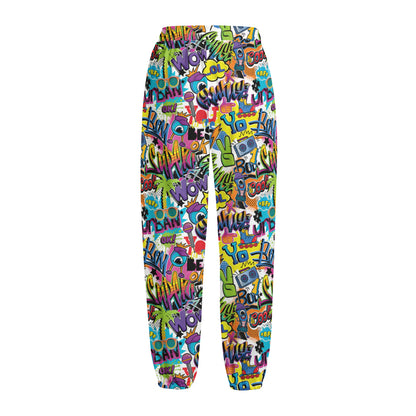 Colorful Graffiti Pattern Print Fleece Lined Knit Pants