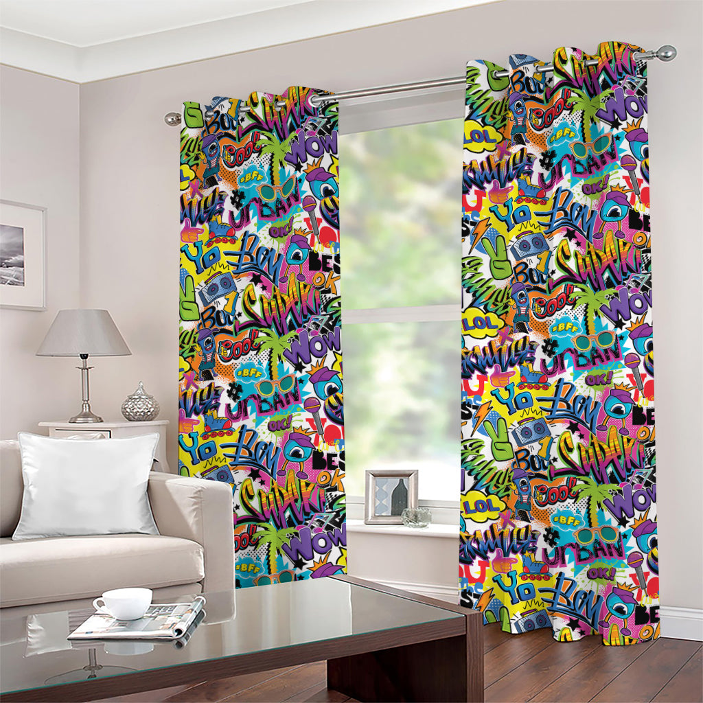 Colorful Graffiti Pattern Print Grommet Curtains