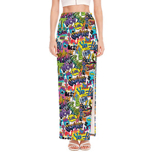 Colorful Graffiti Pattern Print High Slit Maxi Skirt