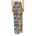 Colorful Graffiti Pattern Print High Slit Maxi Skirt