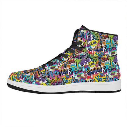Colorful Graffiti Pattern Print High Top Leather Sneakers