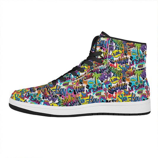 Colorful Graffiti Pattern Print High Top Leather Sneakers