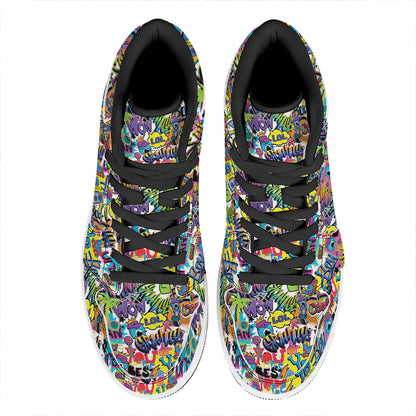Colorful Graffiti Pattern Print High Top Leather Sneakers