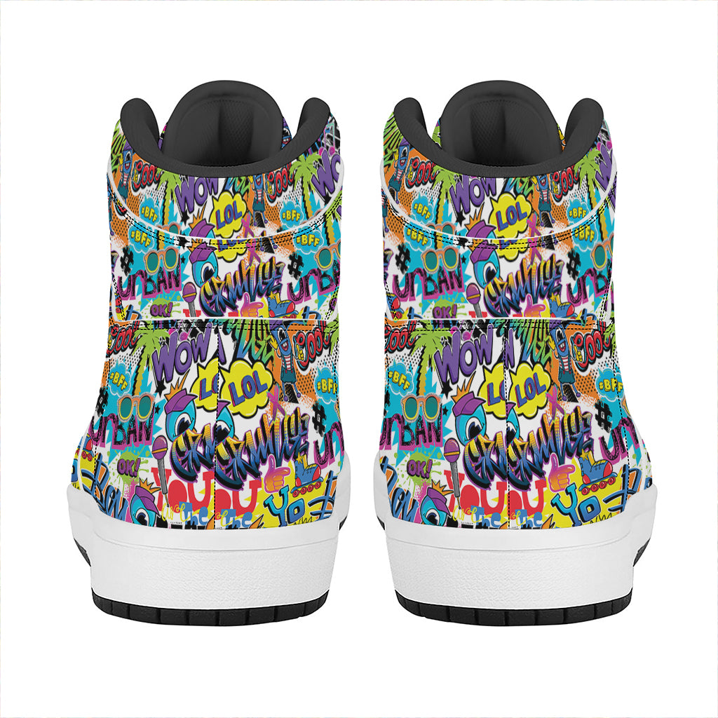 Colorful Graffiti Pattern Print High Top Leather Sneakers