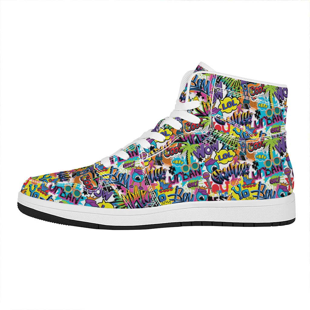 Colorful Graffiti Pattern Print High Top Leather Sneakers